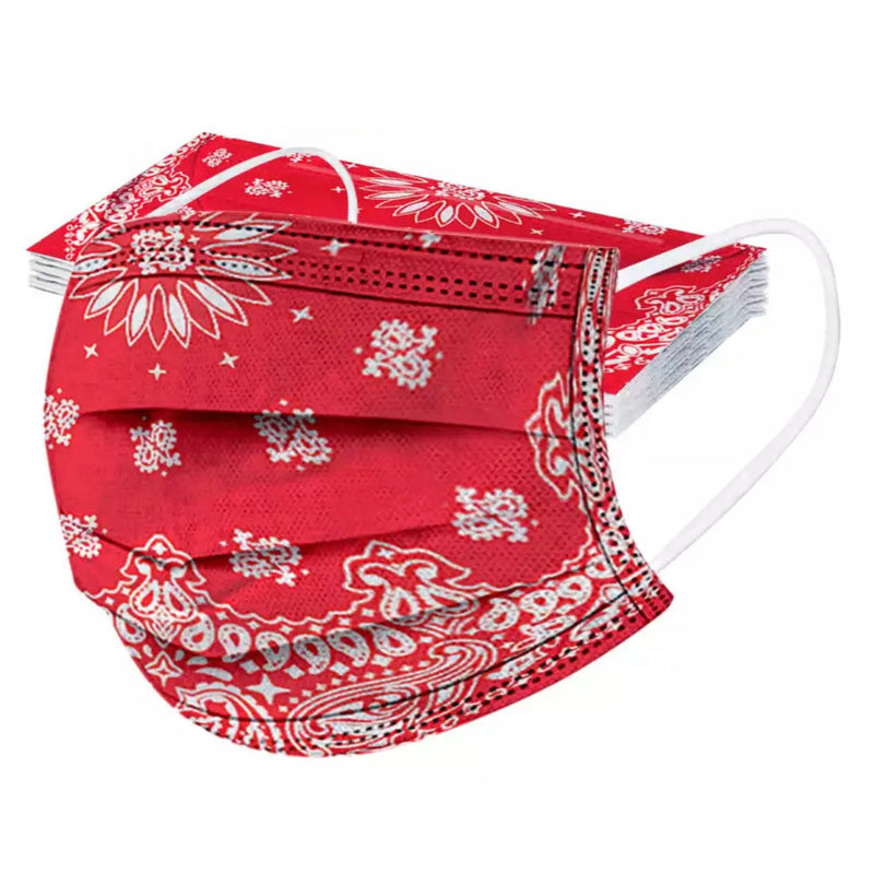 Red Bandana Disposable Face Masks - Pack of 5